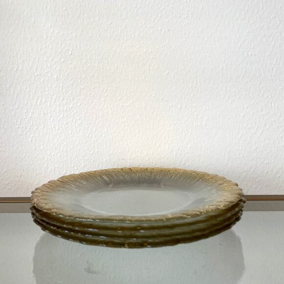 Artistic Accents Turkish Frosted Glass Appetizer Plates 8" Gold Border Set of 4 - Picture 5 of 13